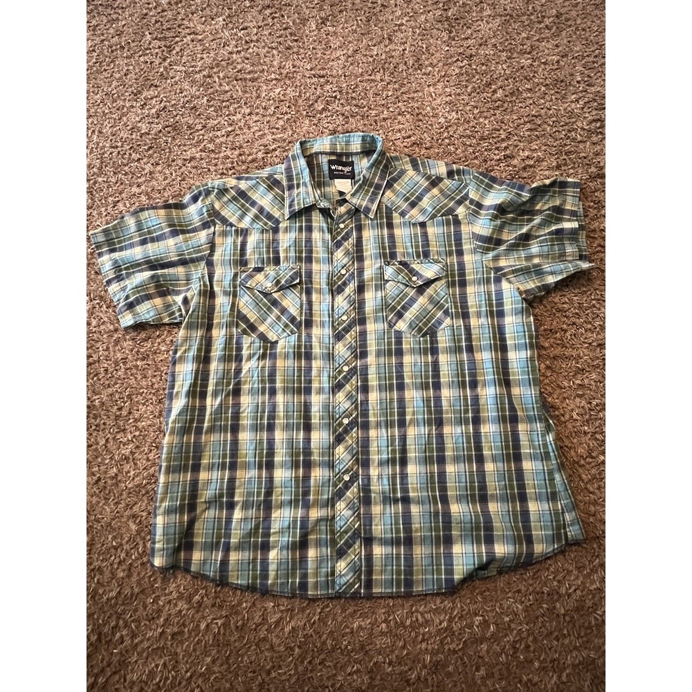 Wrangler Western Shirts Men's Plaid Short Sleeve Shirt Pearl Snaps Size XXL VGC!